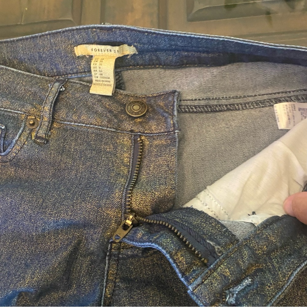 Forever21 Metallic Golden Denim jeans size 26 - Picture 8 of 15